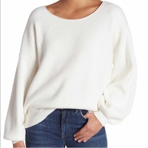 Free People Shadow Sweater Ribbed balloon sleeves Cream Ivory Oversized …